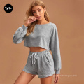 Street Wear Pocketed Womens Two Piece Loosewear Cotton Womens Fashion Sets 2Piece